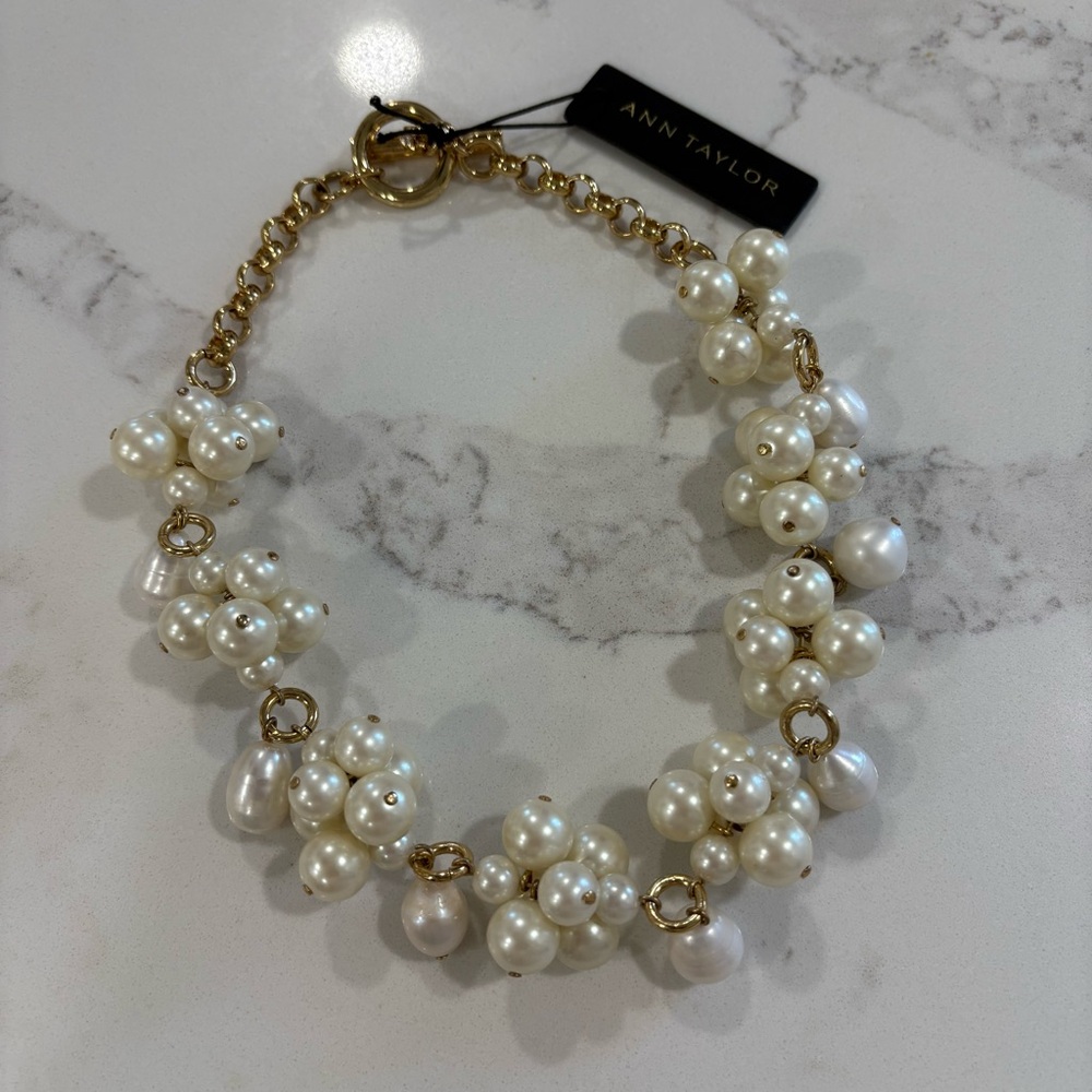 Ann Taylor Gold Chain & Pearl Cluster Necklace
